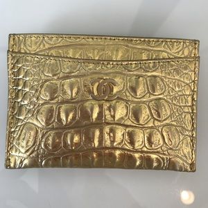 SOLD CHANEL Gold Croc embossed card holder